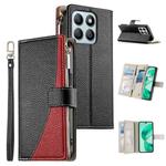 For Honor X8b Stitching Multi-card Zipper Wallet Leather Phone Case with Short Strap(Black)