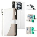 For Honor X8b Stitching Multi-card Zipper Wallet Leather Phone Case with Short Strap(White)