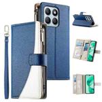 For Honor X8b Stitching Multi-card Zipper Wallet Leather Phone Case with Short Strap(Dark Blue)