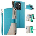 For Honor X8c 4G Stitching Multi-card Zipper Wallet Leather Phone Case with Short Strap(Blue)