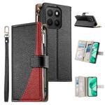 For Honor X8c 4G Stitching Multi-card Zipper Wallet Leather Phone Case with Short Strap(Black)