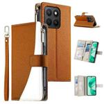For Honor X8c 4G Stitching Multi-card Zipper Wallet Leather Phone Case with Short Strap(Brown)