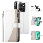 For Honor X8c 4G Stitching Multi-card Zipper Wallet Leather Phone Case with Short Strap(White)