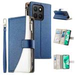 For Honor X8c 4G Stitching Multi-card Zipper Wallet Leather Phone Case with Short Strap(Dark Blue)