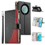 For Honor X9a / X40 / Magic5 Lite Stitching Multi-card Zipper Wallet Leather Phone Case with Short Strap(Black)