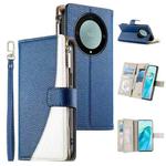 For Honor X9a / X40 / Magic5 Lite Stitching Multi-card Zipper Wallet Leather Phone Case with Short Strap(Dark Blue)