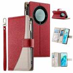 For Honor X9a / X40 / Magic5 Lite Stitching Multi-card Zipper Wallet Leather Phone Case with Short Strap(Red)