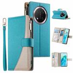 For Honor X9c / Magic7 Lite Stitching Multi-card Zipper Wallet Leather Phone Case with Short Strap(Blue)