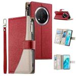 For Honor X9c / Magic7 Lite Stitching Multi-card Zipper Wallet Leather Phone Case with Short Strap(Red)