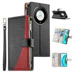 For Honor X50 / Honor X9b Stitching Multi-card Zipper Wallet Leather Phone Case with Short Strap(Black)