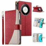 For Honor X50 / Honor X9b Stitching Multi-card Zipper Wallet Leather Phone Case with Short Strap(Red)