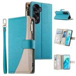 For Honor X50i / Honor 90 Lite Stitching Multi-card Zipper Wallet Leather Phone Case with Short Strap(Blue)