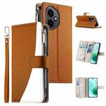 For Honor 400 Pro Global 160.8mm Stitching Multi-card Zipper Wallet Leather Phone Case with Short Strap(Brown)
