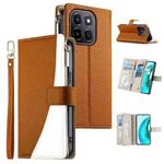 For Honor X6c 4G / X5b / X5b Plus Stitching Multi-card Zipper Wallet Leather Phone Case with Short Strap(Brown)