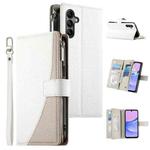 For Samsung Galaxy A05s Stitching Multi-card Zipper Wallet Leather Phone Case with Short Strap(White)