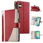For Samsung Galaxy A06 4G / 5G / A07 4G Stitching Multi-card Zipper Wallet Leather Phone Case with Short Strap(Red)