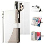 For Samsung Galaxy A13 4G / 5G / A04 / A04s Stitching Multi-card Zipper Wallet Leather Phone Case with Short Strap(White)
