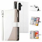 For Samsung Galaxy A14 4G / 5G Stitching Multi-card Zipper Wallet Leather Phone Case with Short Strap(White)