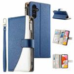 For Samsung Galaxy A14 4G / 5G Stitching Multi-card Zipper Wallet Leather Phone Case with Short Strap(Dark Blue)