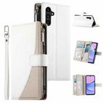 For Samsung Galaxy A15 4G / 5G Stitching Multi-card Zipper Wallet Leather Phone Case with Short Strap(White)