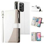 For Samsung Galaxy A23 4G / 5G / M13 4G / M23 Stitching Multi-card Zipper Wallet Leather Phone Case with Short Strap(White)