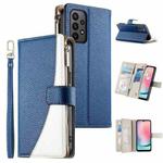 For Samsung Galaxy A23 4G / 5G / M13 4G / M23 Stitching Multi-card Zipper Wallet Leather Phone Case with Short Strap(Dark Blue)