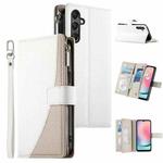 For Samsung Galaxy A24 4G Stitching Multi-card Zipper Wallet Leather Phone Case with Short Strap(White)