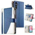 For Samsung Galaxy A24 4G Stitching Multi-card Zipper Wallet Leather Phone Case with Short Strap(Dark Blue)
