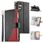For Samsung Galaxy A25 5G Stitching Multi-card Zipper Wallet Leather Phone Case with Short Strap(Black)