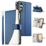 For Samsung Galaxy A25 5G Stitching Multi-card Zipper Wallet Leather Phone Case with Short Strap(Dark Blue)