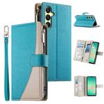 For Samsung Galaxy A26 5G / A16 / A17 4G Stitching Multi-card Zipper Wallet Leather Phone Case with Short Strap(Blue)