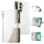 For Samsung Galaxy A26 5G / A16 / A17 4G Stitching Multi-card Zipper Wallet Leather Phone Case with Short Strap(White)