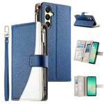For Samsung Galaxy A26 5G / A16 / A17 4G Stitching Multi-card Zipper Wallet Leather Phone Case with Short Strap(Dark Blue)