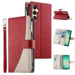 For Samsung Galaxy A26 5G / A16 / A17 4G Stitching Multi-card Zipper Wallet Leather Phone Case with Short Strap(Red)