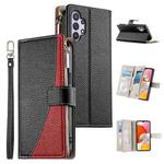 For Samsung Galaxy A32 5G Stitching Multi-card Zipper Wallet Leather Phone Case with Short Strap(Black)