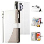 For Samsung Galaxy A32 5G Stitching Multi-card Zipper Wallet Leather Phone Case with Short Strap(White)