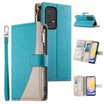 For Samsung Galaxy A33 5G Stitching Multi-card Zipper Wallet Leather Phone Case with Short Strap(Blue)
