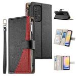 For Samsung Galaxy A33 5G Stitching Multi-card Zipper Wallet Leather Phone Case with Short Strap(Black)