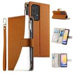 For Samsung Galaxy A33 5G Stitching Multi-card Zipper Wallet Leather Phone Case with Short Strap(Brown)