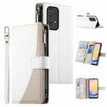 For Samsung Galaxy A33 5G Stitching Multi-card Zipper Wallet Leather Phone Case with Short Strap(White)
