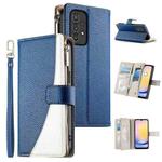For Samsung Galaxy A33 5G Stitching Multi-card Zipper Wallet Leather Phone Case with Short Strap(Dark Blue)