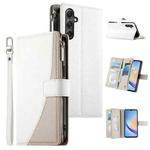 For Samsung Galaxy A34 5G Stitching Multi-card Zipper Wallet Leather Phone Case with Short Strap(White)