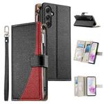 For Samsung Galaxy A35 5G Stitching Multi-card Zipper Wallet Leather Phone Case with Short Strap(Black)