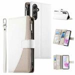 For Samsung Galaxy A35 5G Stitching Multi-card Zipper Wallet Leather Phone Case with Short Strap(White)