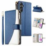 For Samsung Galaxy A35 5G Stitching Multi-card Zipper Wallet Leather Phone Case with Short Strap(Dark Blue)