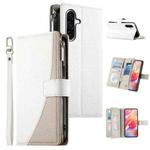 For Samsung Galaxy A36 5G Stitching Multi-card Zipper Wallet Leather Phone Case with Short Strap(White)
