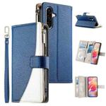 For Samsung Galaxy A36 5G Stitching Multi-card Zipper Wallet Leather Phone Case with Short Strap(Dark Blue)