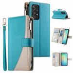 For Samsung Galaxy A52 4G / 5G / A52s 5G Stitching Multi-card Zipper Wallet Leather Phone Case with Short Strap(Blue)