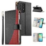 For Samsung Galaxy A52 4G / 5G / A52s 5G Stitching Multi-card Zipper Wallet Leather Phone Case with Short Strap(Black)