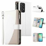 For Samsung Galaxy A52 4G / 5G / A52s 5G Stitching Multi-card Zipper Wallet Leather Phone Case with Short Strap(White)